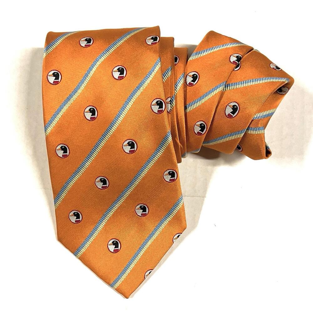 Duck Head Tie Mallard Duck Head Rare! Men’s Necktie Orange Striped Blue Yellow